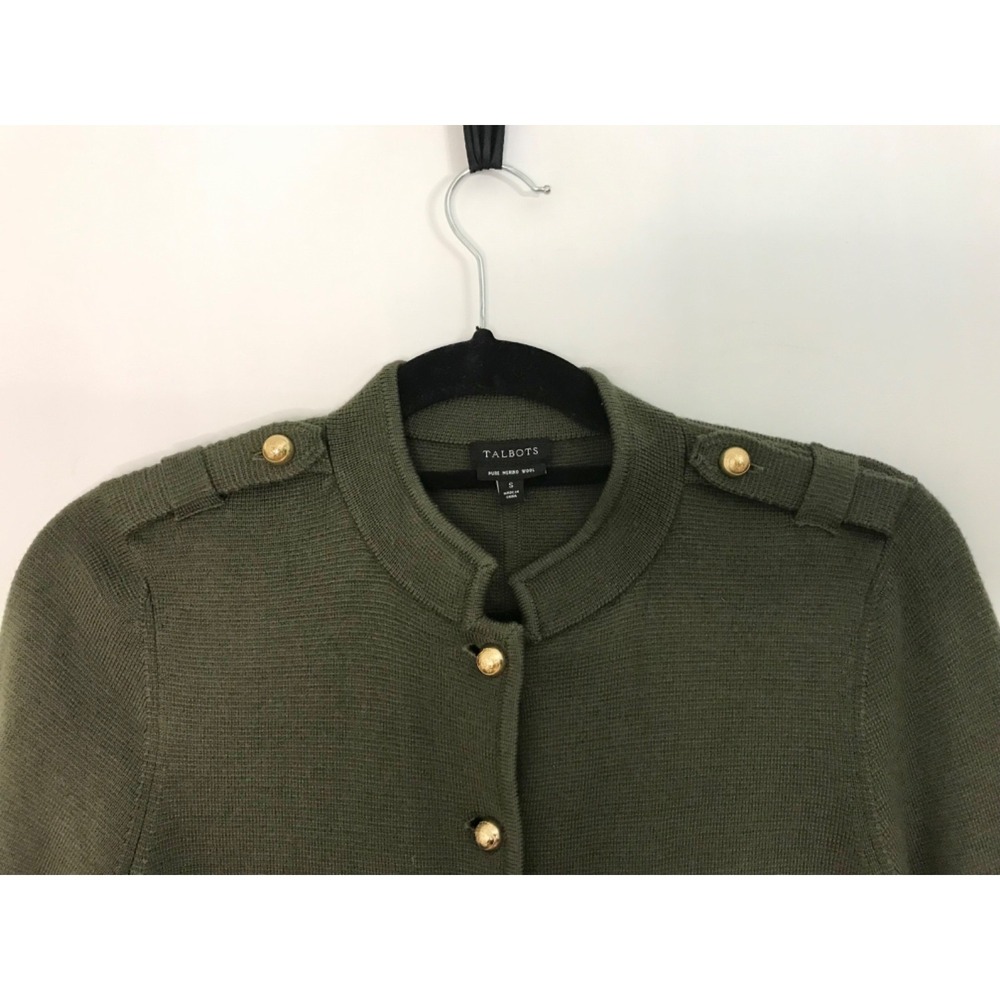Talbots Knit Cardigan Small 100% Pure Merino Wool Green Blazer Sweater Button Up - Picture 2 of 7